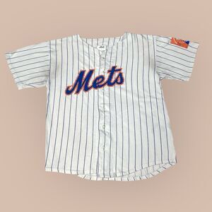 VTG 90s New York Mets Pinstripe Jersey Size L Delta Airlines MLB Made In USA